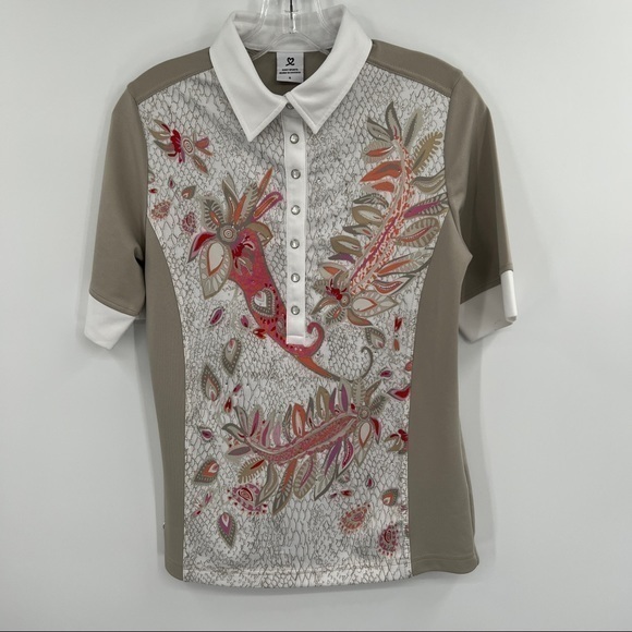 Daily Sports Women's Small Multicolor Floral Short Sleeve‎ Snap Button Top - Picture 2 of 5